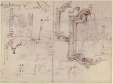 Design for a Cartouche (recto); Designs for Frames (verso), Stefano della Bella (Italian, Florence 1610–1664 Florence), Pen and brown ink, over red chalk (recto); pen and brown ink, over black chalk (verso)